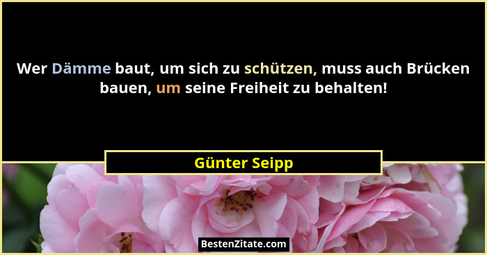Wer Dämme baut, um sich zu schützen, muss auch Brücken bauen, um seine Freiheit zu behalten!... - Günter Seipp