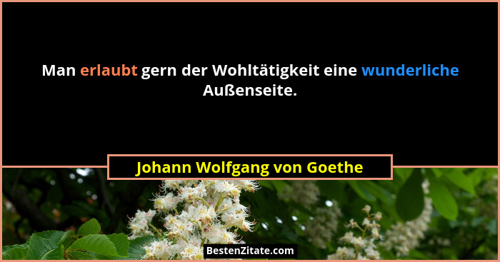 Man erlaubt gern der Wohltätigkeit eine wunderliche Außenseite.... - Johann Wolfgang von Goethe