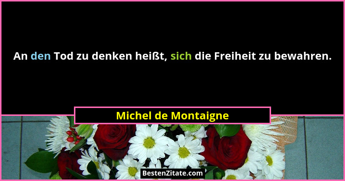 An den Tod zu denken heißt, sich die Freiheit zu bewahren.... - Michel de Montaigne
