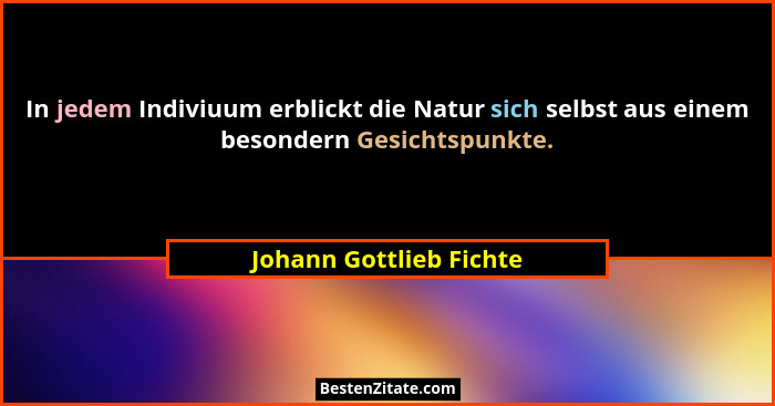 In jedem Indiviuum erblickt die Natur sich selbst aus einem besondern Gesichtspunkte.... - Johann Gottlieb Fichte