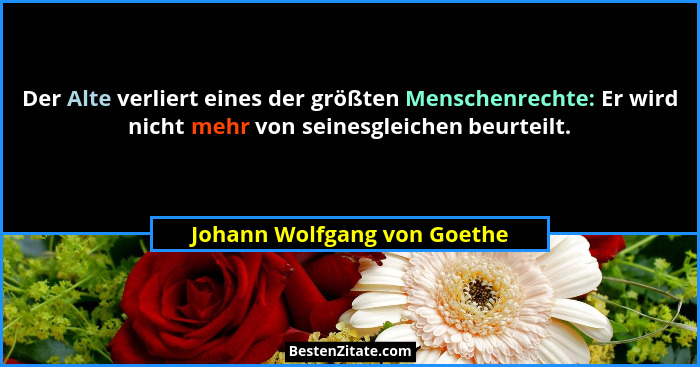 Der Alte verliert eines der größten Menschenrechte: Er wird nicht mehr von seinesgleichen beurteilt.... - Johann Wolfgang von Goethe