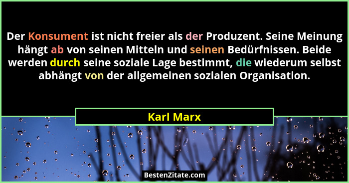 Der Konsument ist nicht freier als der Produzent. Seine Meinung hängt ab von seinen Mitteln und seinen Bedürfnissen. Beide werden durch se... - Karl Marx