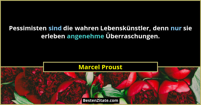 Pessimisten sind die wahren Lebenskünstler, denn nur sie erleben angenehme Überraschungen.... - Marcel Proust