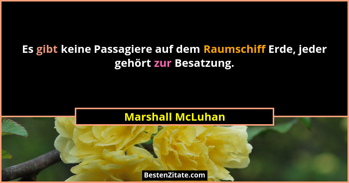 Es gibt keine Passagiere auf dem Raumschiff Erde, jeder gehört zur Besatzung.... - Marshall McLuhan