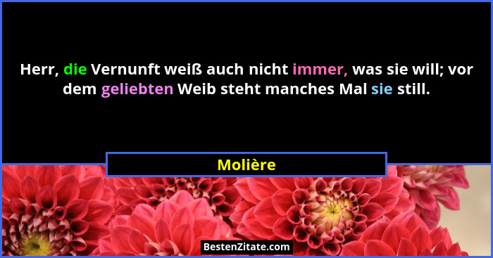 Herr, die Vernunft weiß auch nicht immer, was sie will; vor dem geliebten Weib steht manches Mal sie still.... - Molière