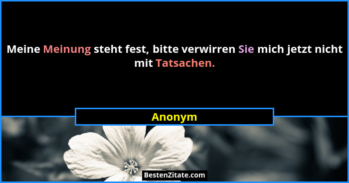 Meine Meinung steht fest, bitte verwirren Sie mich jetzt nicht mit Tatsachen.... - Anonym