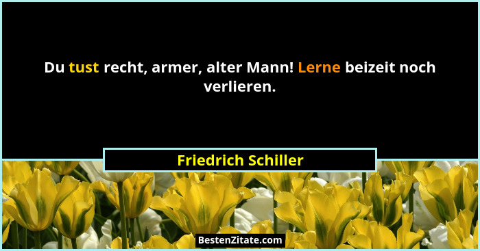 Du tust recht, armer, alter Mann! Lerne beizeit noch verlieren.... - Friedrich Schiller
