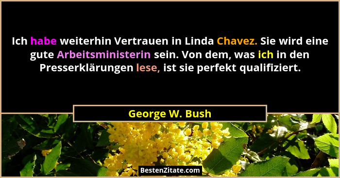 Ich habe weiterhin Vertrauen in Linda Chavez. Sie wird eine gute Arbeitsministerin sein. Von dem, was ich in den Presserklärungen les... - George W. Bush