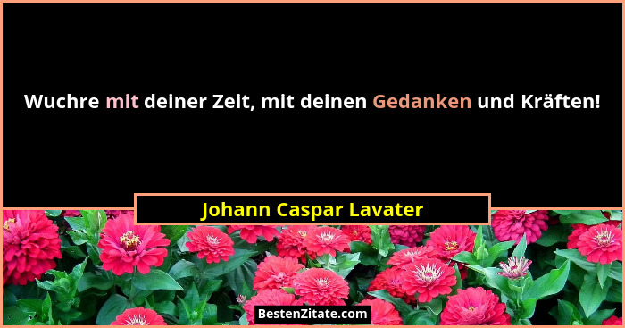 Wuchre mit deiner Zeit, mit deinen Gedanken und Kräften!... - Johann Caspar Lavater
