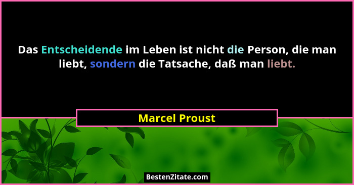 Das Entscheidende im Leben ist nicht die Person, die man liebt, sondern die Tatsache, daß man liebt.... - Marcel Proust