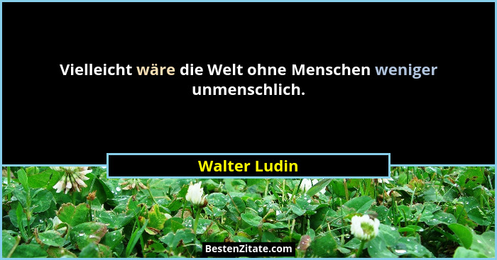 Vielleicht wäre die Welt ohne Menschen weniger unmenschlich.... - Walter Ludin