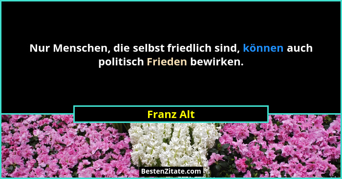 Nur Menschen, die selbst friedlich sind, können auch politisch Frieden bewirken.... - Franz Alt