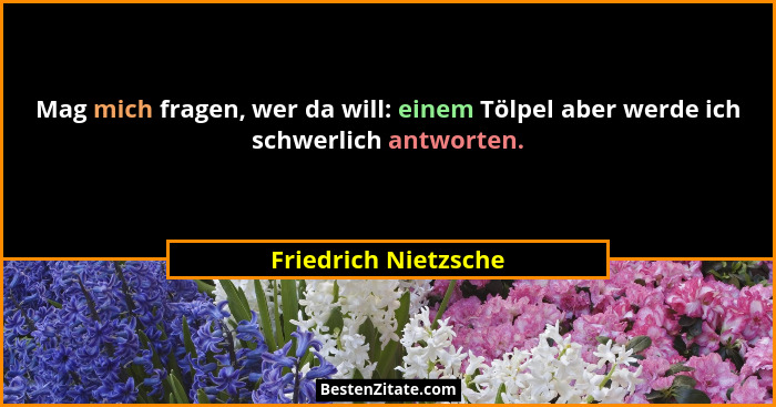 Mag mich fragen, wer da will: einem Tölpel aber werde ich schwerlich antworten.... - Friedrich Nietzsche