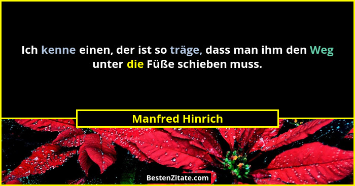 Ich kenne einen, der ist so träge, dass man ihm den Weg unter die Füße schieben muss.... - Manfred Hinrich