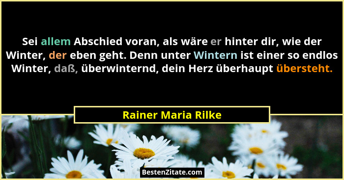 Sei allem Abschied voran, als wäre er hinter dir, wie der Winter, der eben geht. Denn unter Wintern ist einer so endlos Winter, d... - Rainer Maria Rilke