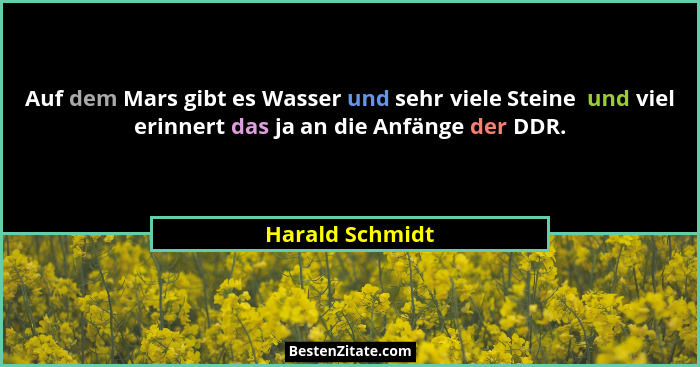 Auf dem Mars gibt es Wasser und sehr viele Steine  und viel erinnert das ja an die Anfänge der DDR.... - Harald Schmidt