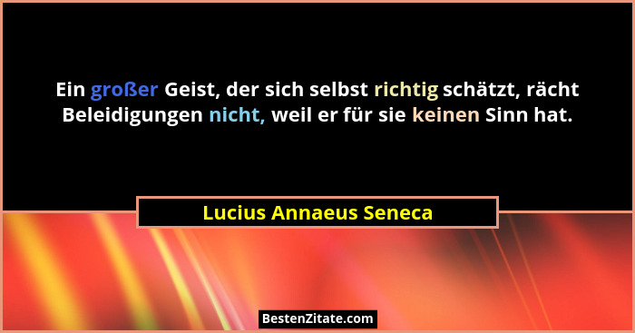 Ein großer Geist, der sich selbst richtig schätzt, rächt Beleidigungen nicht, weil er für sie keinen Sinn hat.... - Lucius Annaeus Seneca