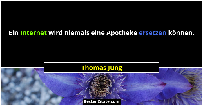 Ein Internet wird niemals eine Apotheke ersetzen können.... - Thomas Jung