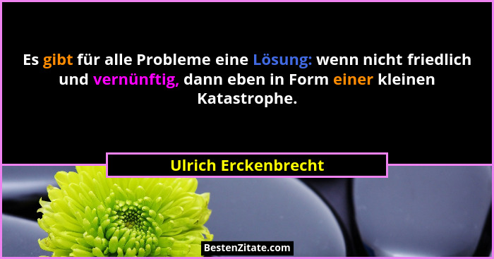 Es gibt für alle Probleme eine Lösung: wenn nicht friedlich und vernünftig, dann eben in Form einer kleinen Katastrophe.... - Ulrich Erckenbrecht