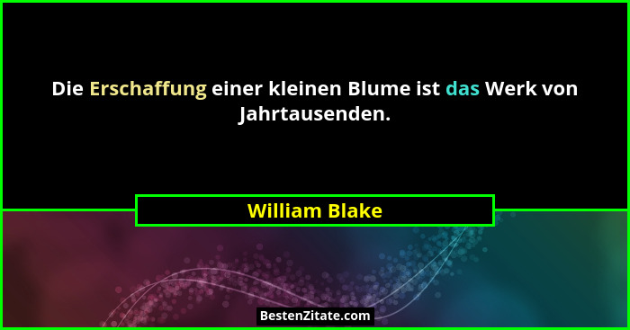 Die Erschaffung einer kleinen Blume ist das Werk von Jahrtausenden.... - William Blake