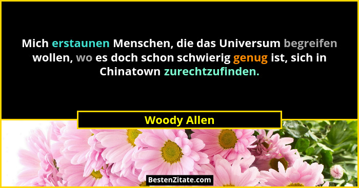 Mich erstaunen Menschen, die das Universum begreifen wollen, wo es doch schon schwierig genug ist, sich in Chinatown zurechtzufinden.... - Woody Allen