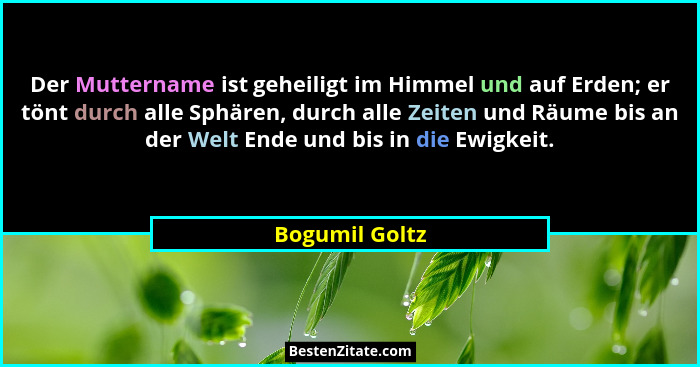 Der Muttername ist geheiligt im Himmel und auf Erden; er tönt durch alle Sphären, durch alle Zeiten und Räume bis an der Welt Ende und... - Bogumil Goltz