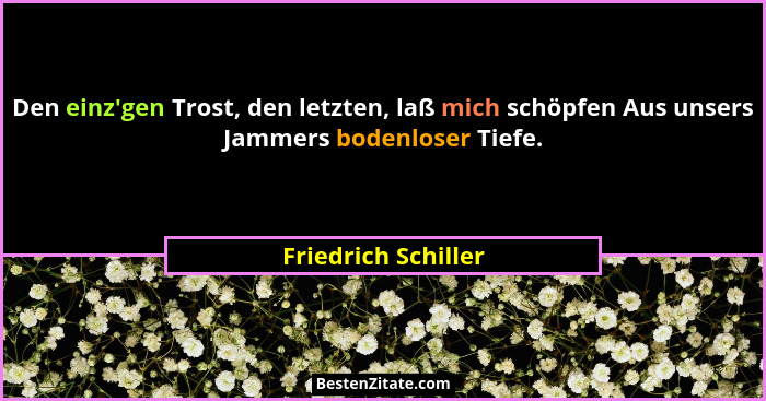 Den einz'gen Trost, den letzten, laß mich schöpfen Aus unsers Jammers bodenloser Tiefe.... - Friedrich Schiller