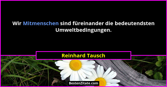 Wir Mitmenschen sind füreinander die bedeutendsten Umweltbedingungen.... - Reinhard Tausch