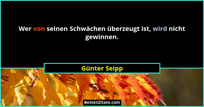 Wer von seinen Schwächen überzeugt ist, wird nicht gewinnen.... - Günter Seipp