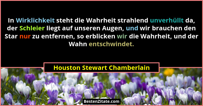In Wirklichkeit steht die Wahrheit strahlend unverhüllt da, der Schleier liegt auf unseren Augen, und wir brauchen den S... - Houston Stewart Chamberlain