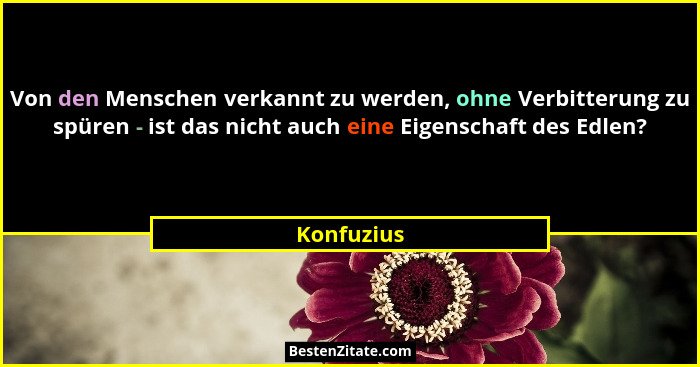 Von den Menschen verkannt zu werden, ohne Verbitterung zu spüren - ist das nicht auch eine Eigenschaft des Edlen?... - Konfuzius