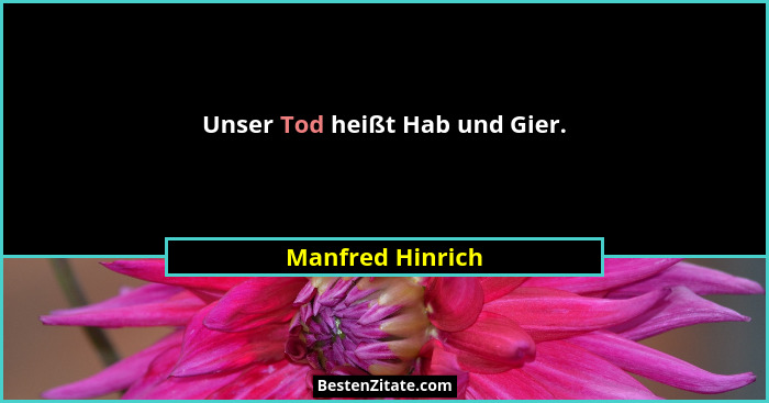 Unser Tod heißt Hab und Gier.... - Manfred Hinrich