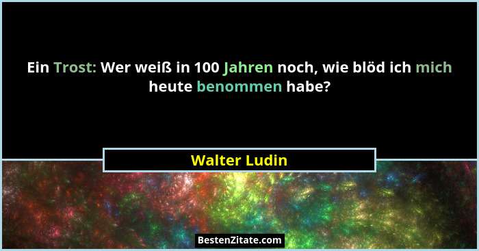 Ein Trost: Wer weiß in 100 Jahren noch, wie blöd ich mich heute benommen habe?... - Walter Ludin