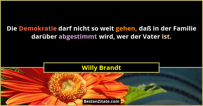 Die Demokratie darf nicht so weit gehen, daß in der Familie darüber abgestimmt wird, wer der Vater ist.... - Willy Brandt