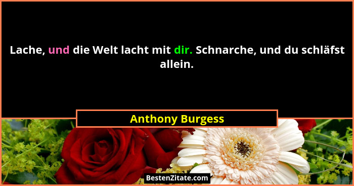Lache, und die Welt lacht mit dir. Schnarche, und du schläfst allein.... - Anthony Burgess