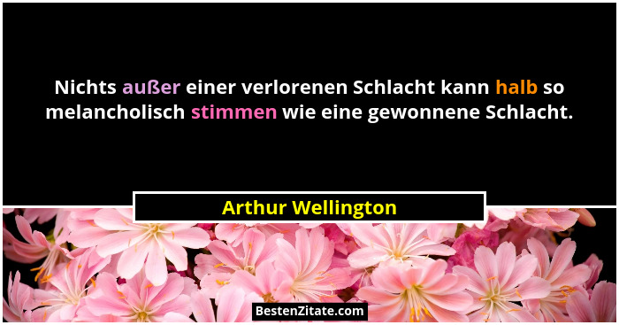 Nichts außer einer verlorenen Schlacht kann halb so melancholisch stimmen wie eine gewonnene Schlacht.... - Arthur Wellington