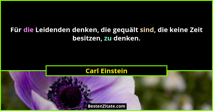 Für die Leidenden denken, die gequält sind, die keine Zeit besitzen, zu denken.... - Carl Einstein