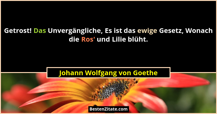 Getrost! Das Unvergängliche, Es ist das ewige Gesetz, Wonach die Ros' und Lilie blüht.... - Johann Wolfgang von Goethe