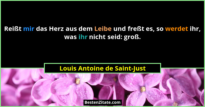 Reißt mir das Herz aus dem Leibe und freßt es, so werdet ihr, was ihr nicht seid: groß.... - Louis Antoine de Saint-Just