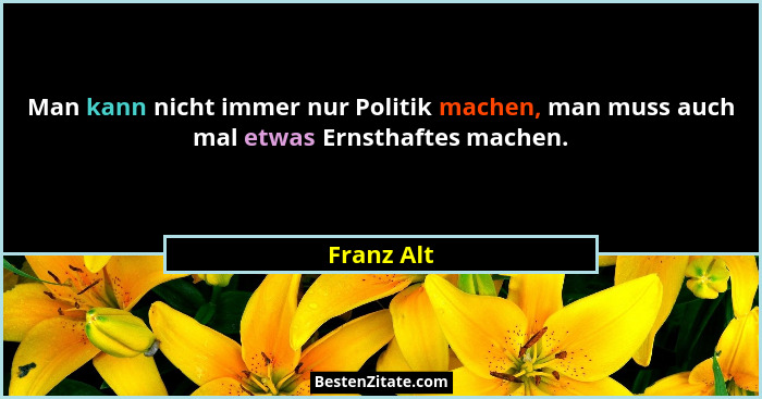 Man kann nicht immer nur Politik machen, man muss auch mal etwas Ernsthaftes machen.... - Franz Alt