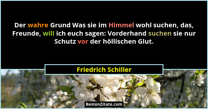Der wahre Grund Was sie im Himmel wohl suchen, das, Freunde, will ich euch sagen: Vorderhand suchen sie nur Schutz vor der höllis... - Friedrich Schiller