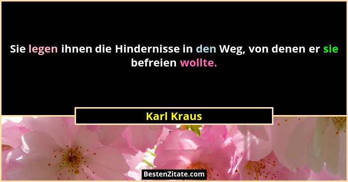 Sie legen ihnen die Hindernisse in den Weg, von denen er sie befreien wollte.... - Karl Kraus