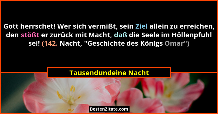 Gott herrschet! Wer sich vermißt, sein Ziel allein zu erreichen, den stößt er zurück mit Macht, daß die Seele im Höllenpfuhl se... - Tausendundeine Nacht