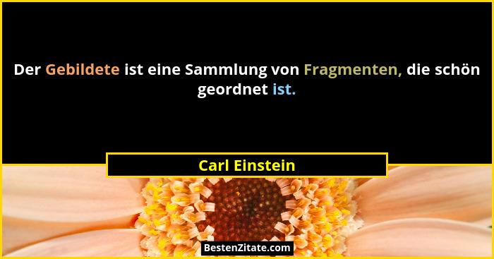 Der Gebildete ist eine Sammlung von Fragmenten, die schön geordnet ist.... - Carl Einstein