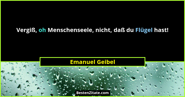 Vergiß, oh Menschenseele, nicht, daß du Flügel hast!... - Emanuel Geibel