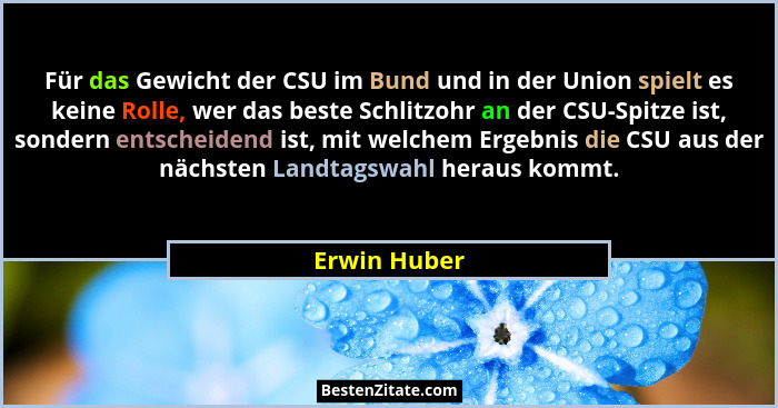 Für das Gewicht der CSU im Bund und in der Union spielt es keine Rolle, wer das beste Schlitzohr an der CSU-Spitze ist, sondern entschei... - Erwin Huber