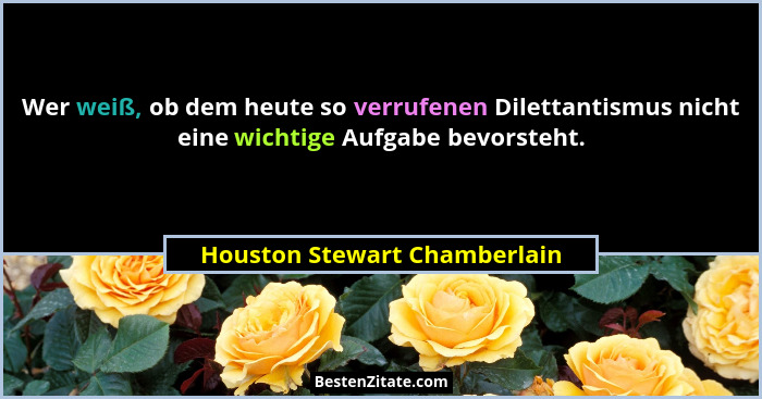 Wer weiß, ob dem heute so verrufenen Dilettantismus nicht eine wichtige Aufgabe bevorsteht.... - Houston Stewart Chamberlain