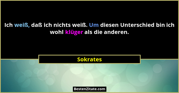 Ich weiß, daß ich nichts weiß. Um diesen Unterschied bin ich wohl klüger als die anderen.... - Sokrates