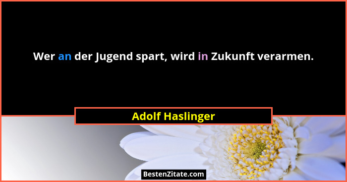 Wer an der Jugend spart, wird in Zukunft verarmen.... - Adolf Haslinger