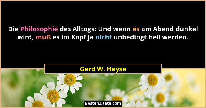 Die Philosophie des Alltags: Und wenn es am Abend dunkel wird, muß es im Kopf ja nicht unbedingt hell werden.... - Gerd W. Heyse